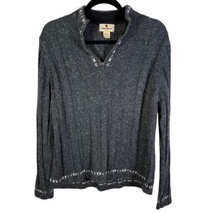 Woolrich Womens Onyx Heather Gray Ribbed Knit Quarter Zip Wool Blend Sweater L